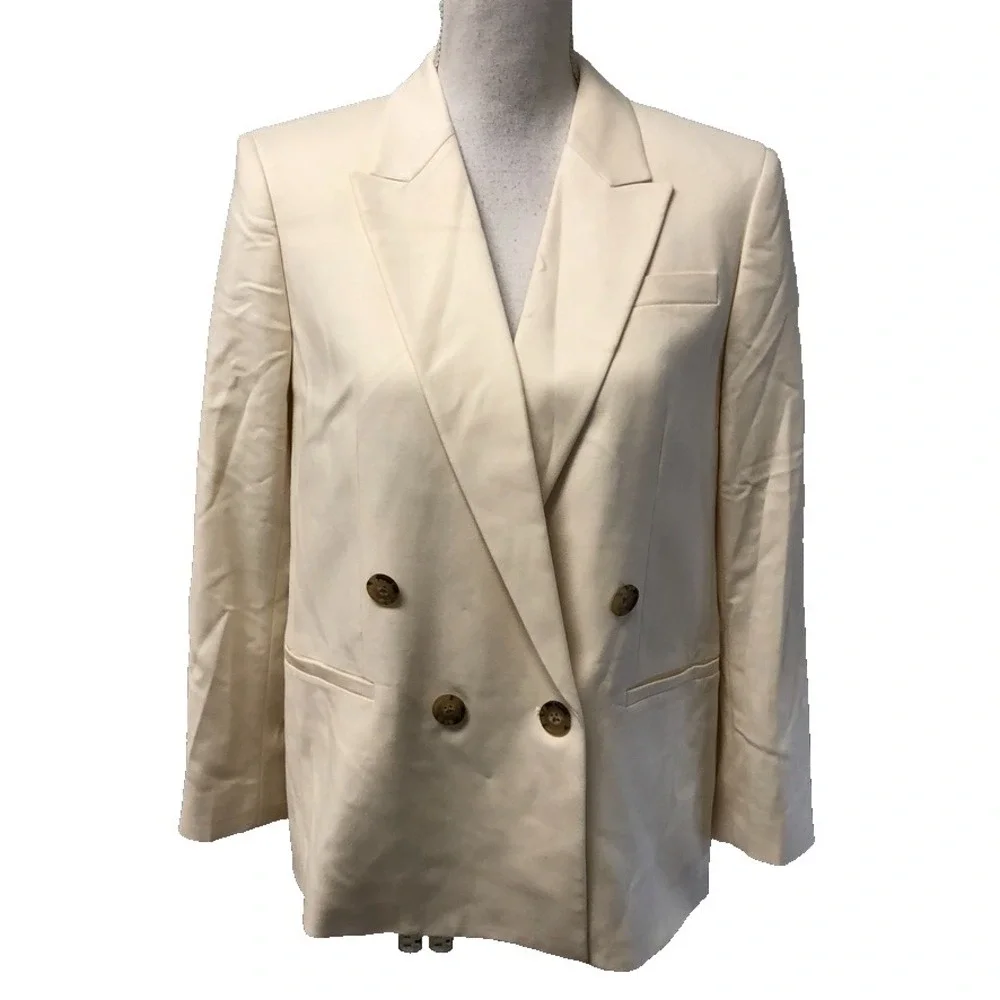 J‎ Crew Blazer Jacket Womens 4 Petite Ivory Oversize Teacher Career Business New